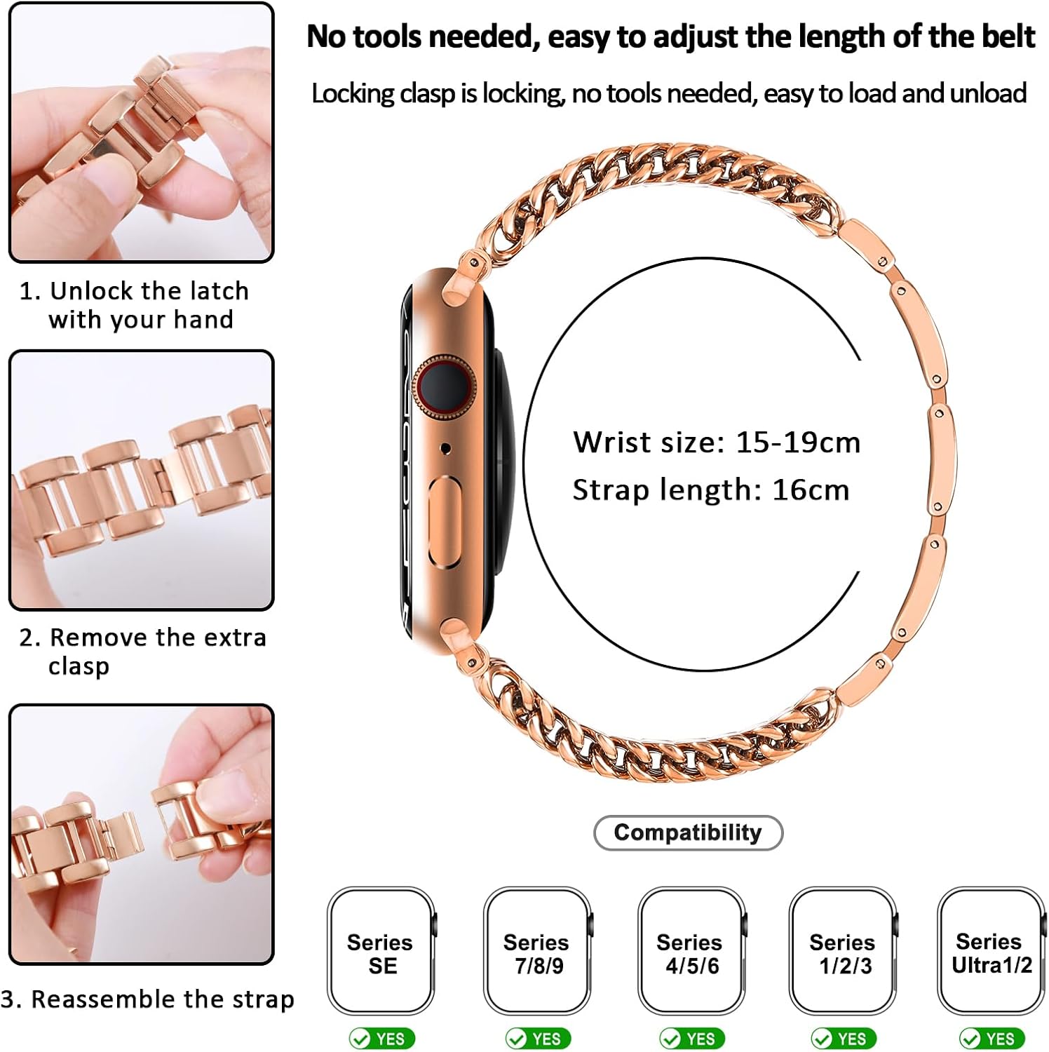 HANDODO Stainless Steel Band for Women Apple Watch Series 10 9 8 7 6 5 4 3 2 1 SE SE2 Ultra 2, Luxury Replacement Metal Strap Bracelet Wristband for 38mm 40mm 41mm 42mm 44mm 45mm 46mm 49mm iWatch