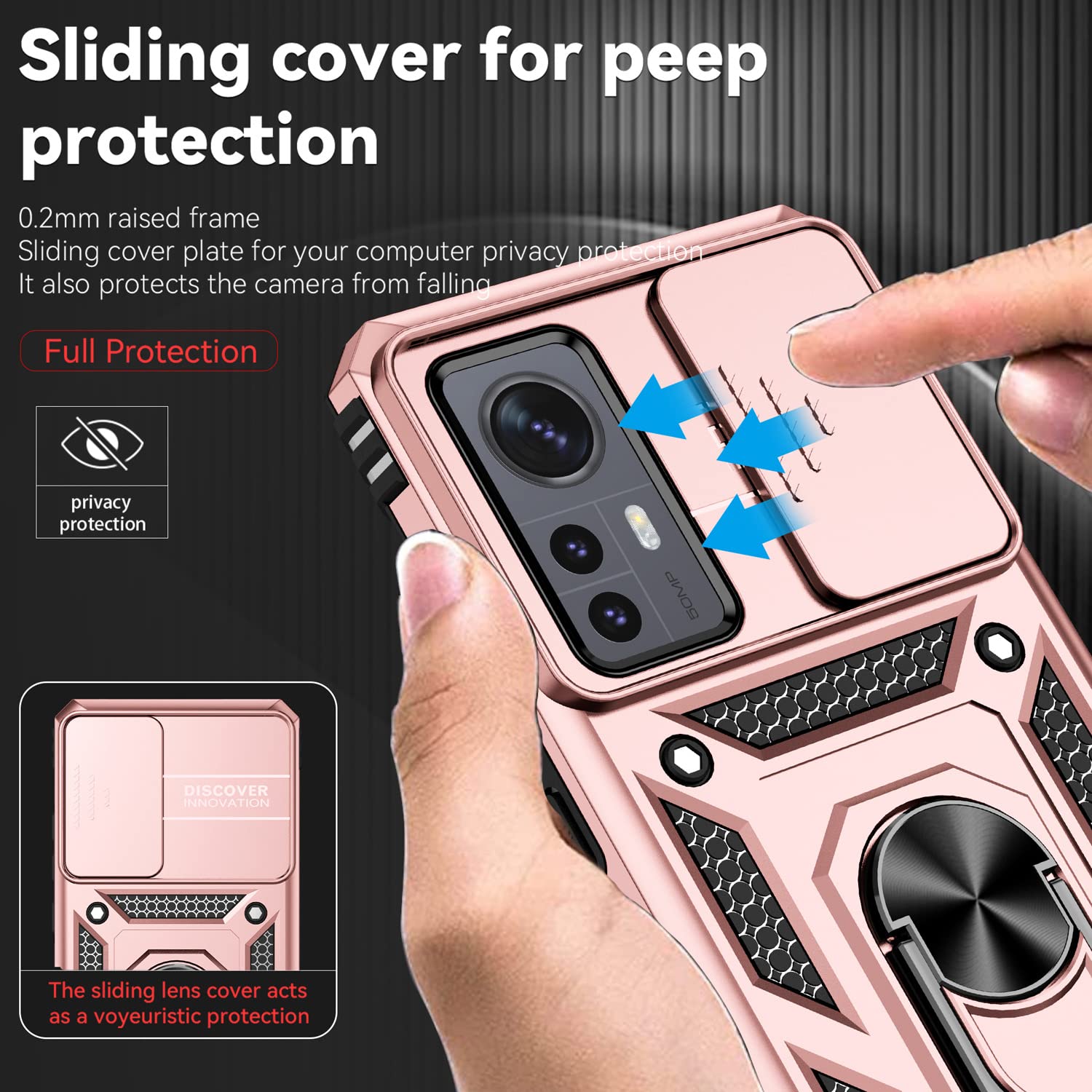 XINYEXIN Cover per Xiaomi 12 Pro/Xiaomi 12S Pro, Traslucida Custodia Antiurto Antigraffio con Supporto Anello a 360°, PC + TPU Bumper Case - Blu Cielo