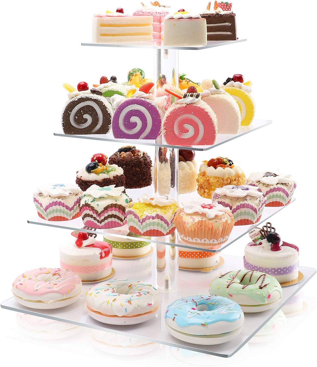 TWING Premium Acrylic Clear 4 Tier Cupcake Display Stand Wedding Cupcake Holder Dessert Display Square