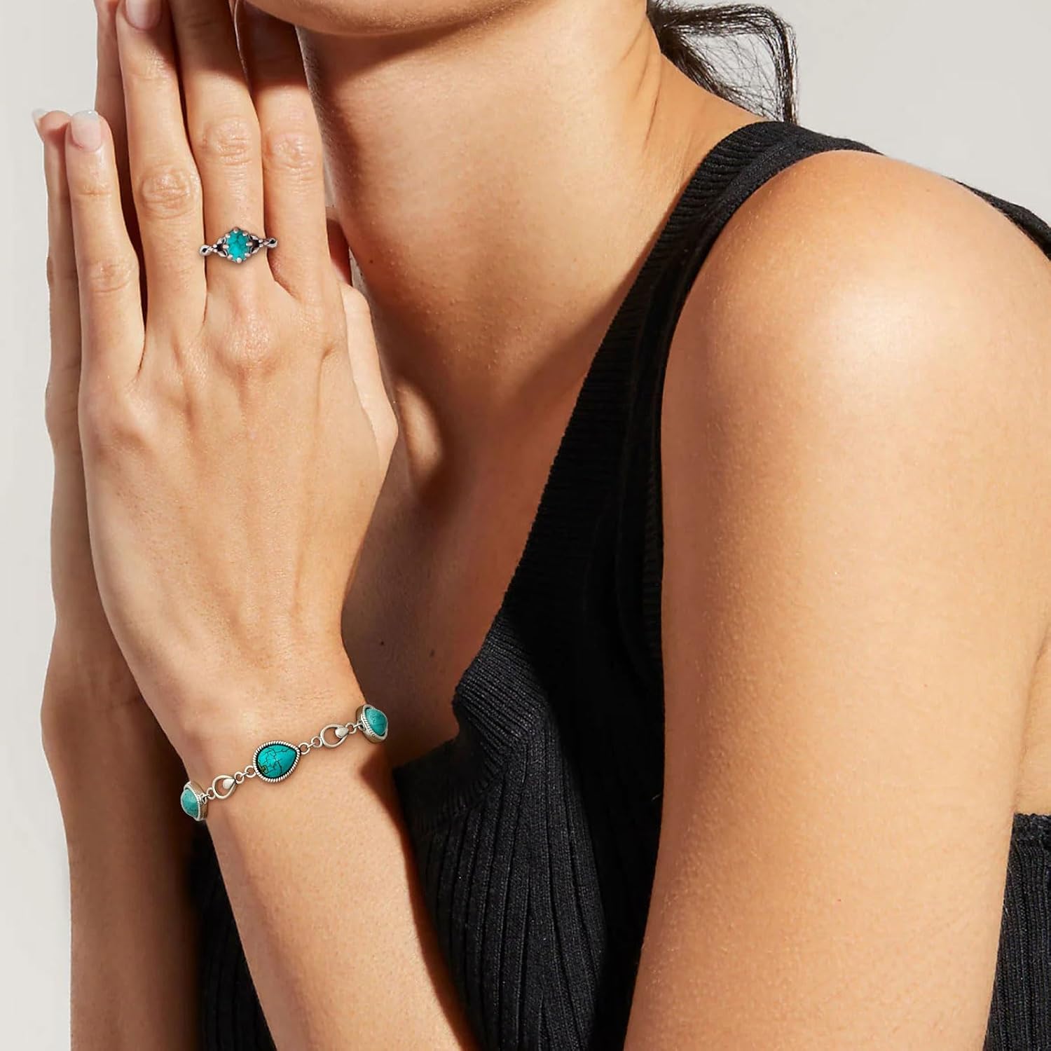 Genuine Turquoise Tennis Bracelet for Women 925 Sterling Silver Three Natural Turquoise Adjustable Boho Native American Bracelets 6 to 8 Inch - Image 4