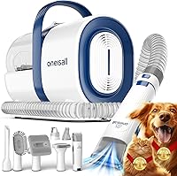 oneisall Dog Grooming Vacuum Kit with Clipper, Nail Grinder & Deshedding Brush - 7-in-1 Pet Hair Vacuum for Mess-Free Home Cleaning (Blue)