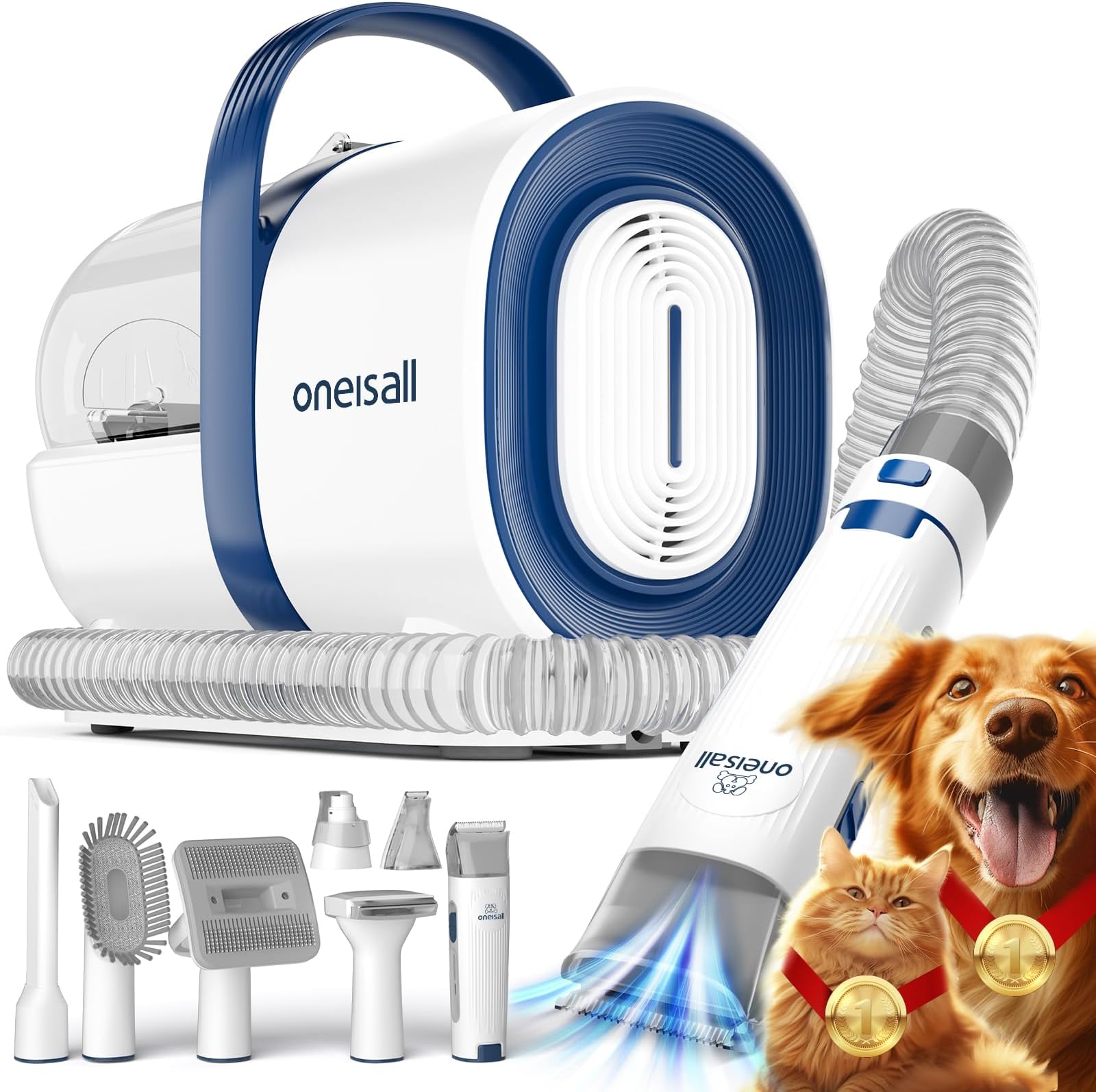 Dog Cat Grooming Kit with Vacuum,Dog Clippers Paw Trimmer Nail Grinder,12000Pa Powerful Suction 99% Pet Hair,Self Cleaning Dog Brushes for Thick Short Long Hair with 7 Tools for Shedding
