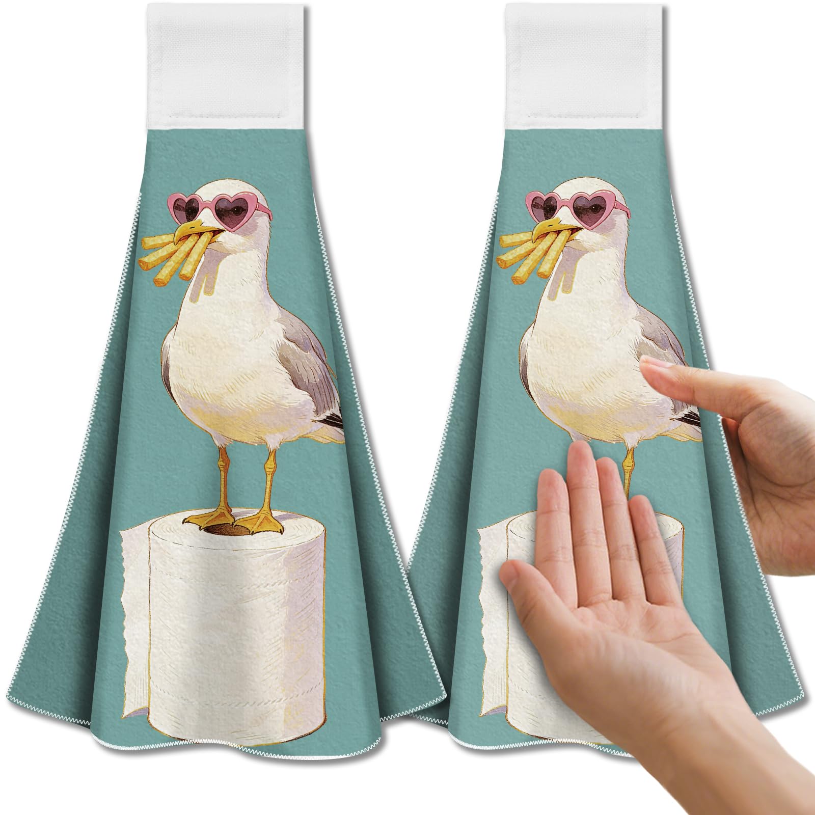 CUTHOLLOW 2 Pcs Funny Toilet Seagull Hanging Kitchen Towels with Loop — image 1