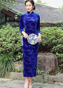 Amazon.com: StarDY Women's Velvet Long Cheongsam Dress Bamboo Leaf  Patterned Mandarin Collar Maxi Dress Traditional Chinese Qipao (Royal Blue,  L): Clothing, Shoes \u0026 Jewelry