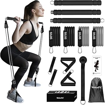 Pilates Bar Kit with Resistance Band-Multifunctional Portable Weighted Exercise Pilates Bar, Home Gym with Beginner Workout Equipment, Yoga Set for Full Body