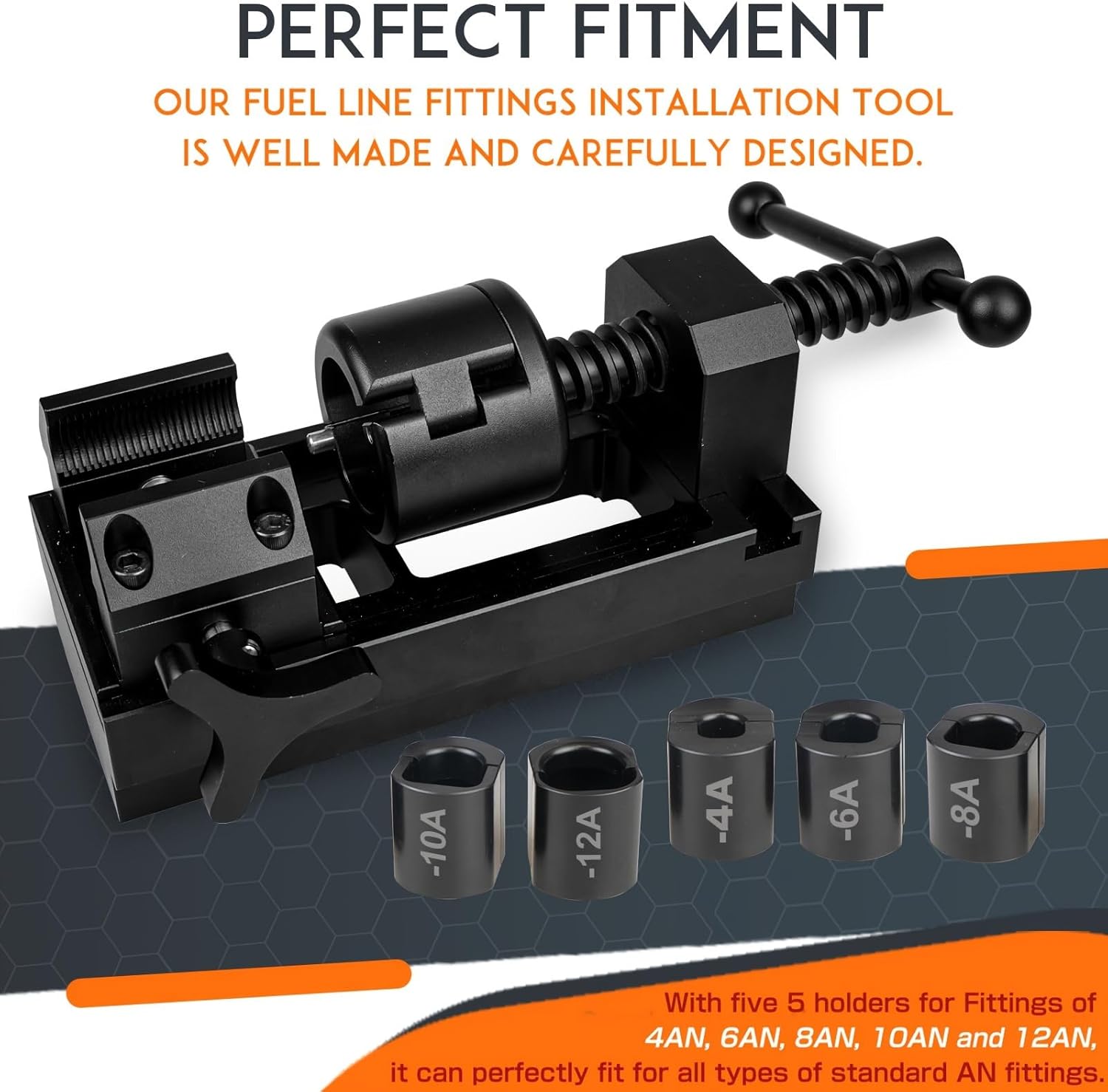 Aluminum Fuel Line Fittings Installation Tool Oil Pipe Joint Installation Tool Set High Pressure Oil Pipe Installation Fixture with 4an 6an 8an 10an 12an Connector