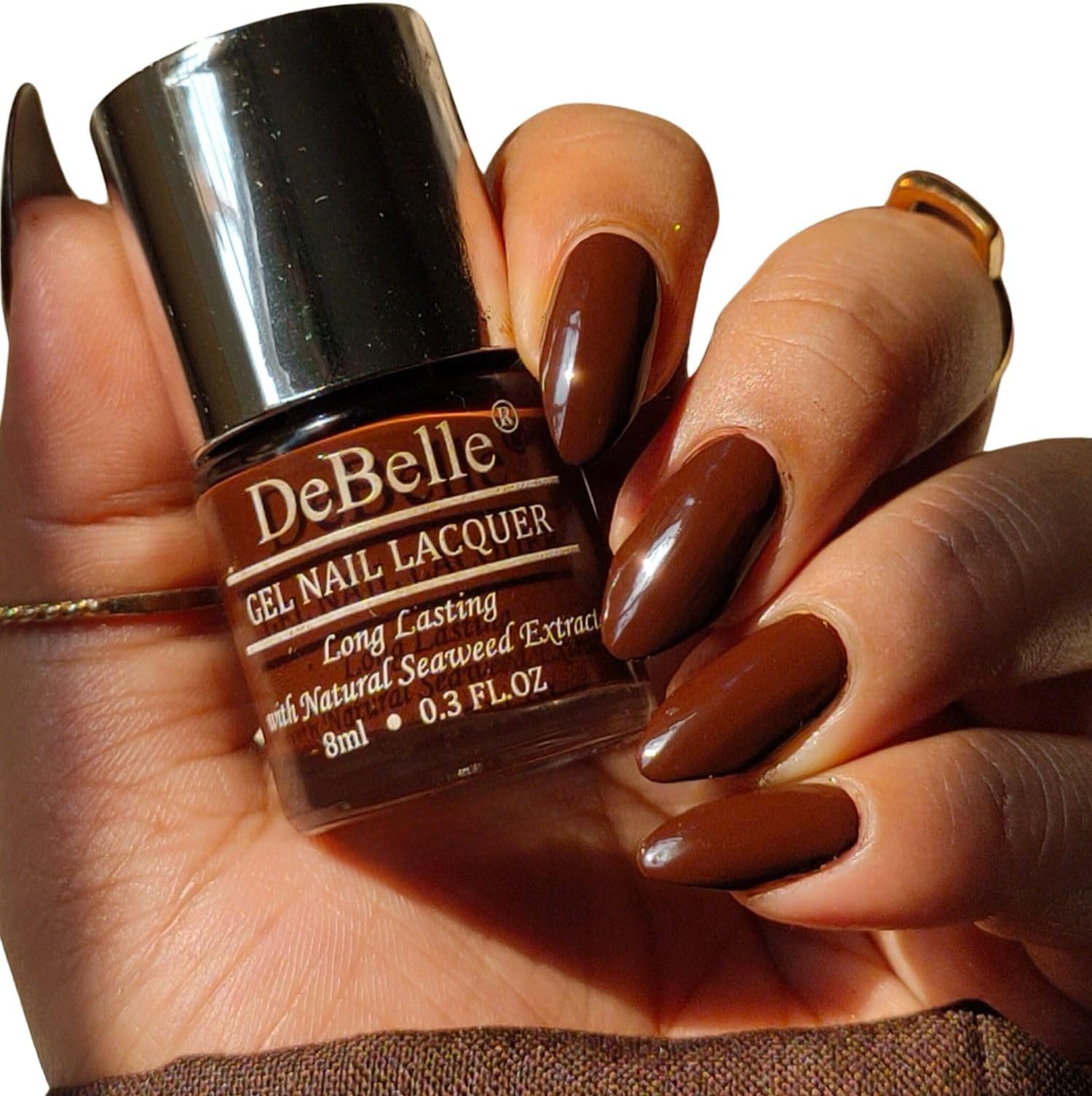 DeBelle Gel Nail Lacquer Cocoa Harvest (Dark Brown) 8ml - Enriched with natural Seaweed Extract, cruelty Free, Toxic Free Glossy Finish