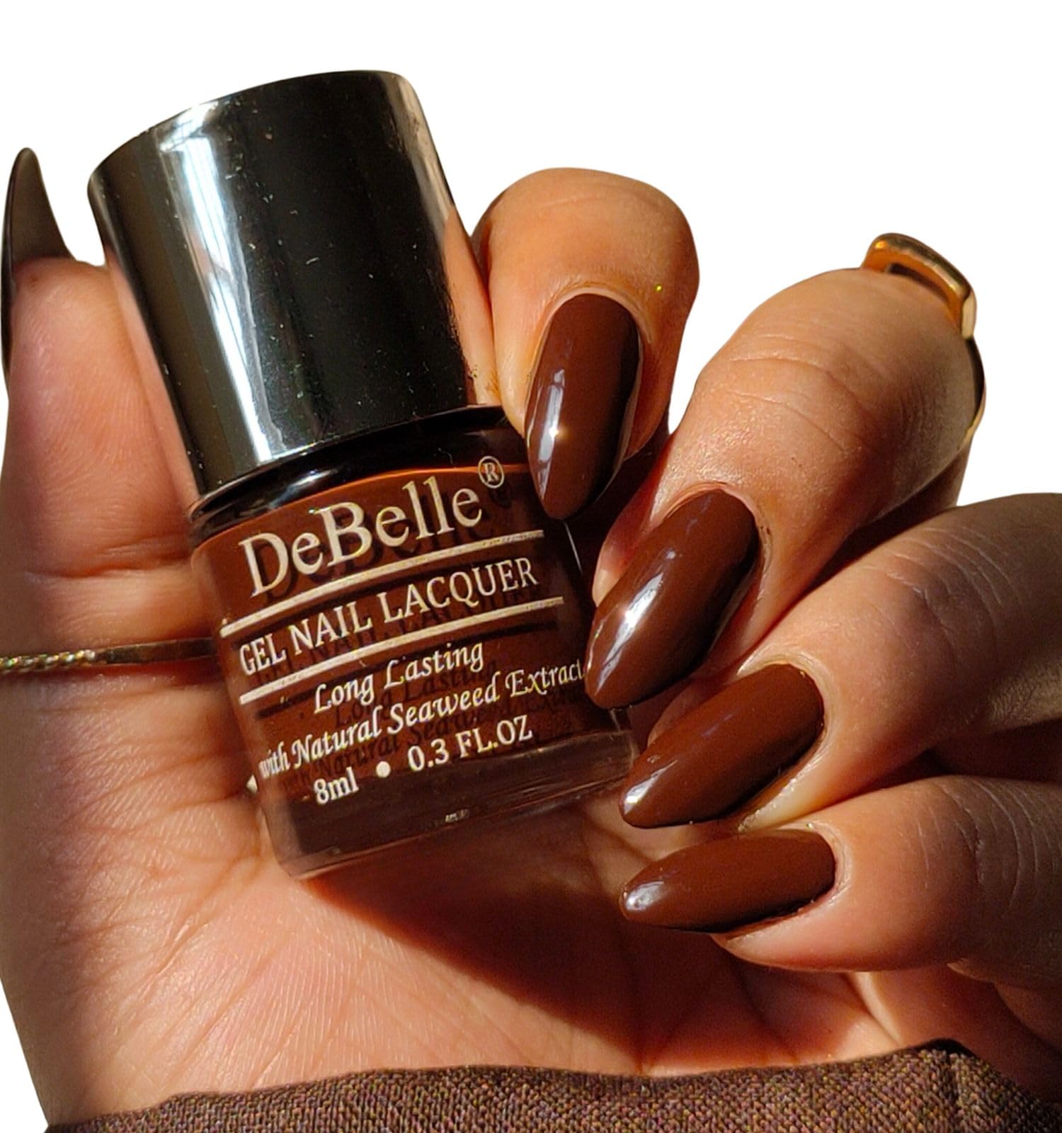 Gel Nail Lacquer Cocoa Harvest (Dark Brown) 8ml - Enriched with natural Seaweed Extract, cruelty Free, Toxic Free Glossy Finish