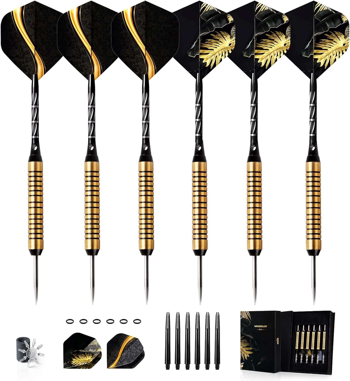 VINSGUIR Steel Tip Darts Set of 6 Brass Barrels, 22g
