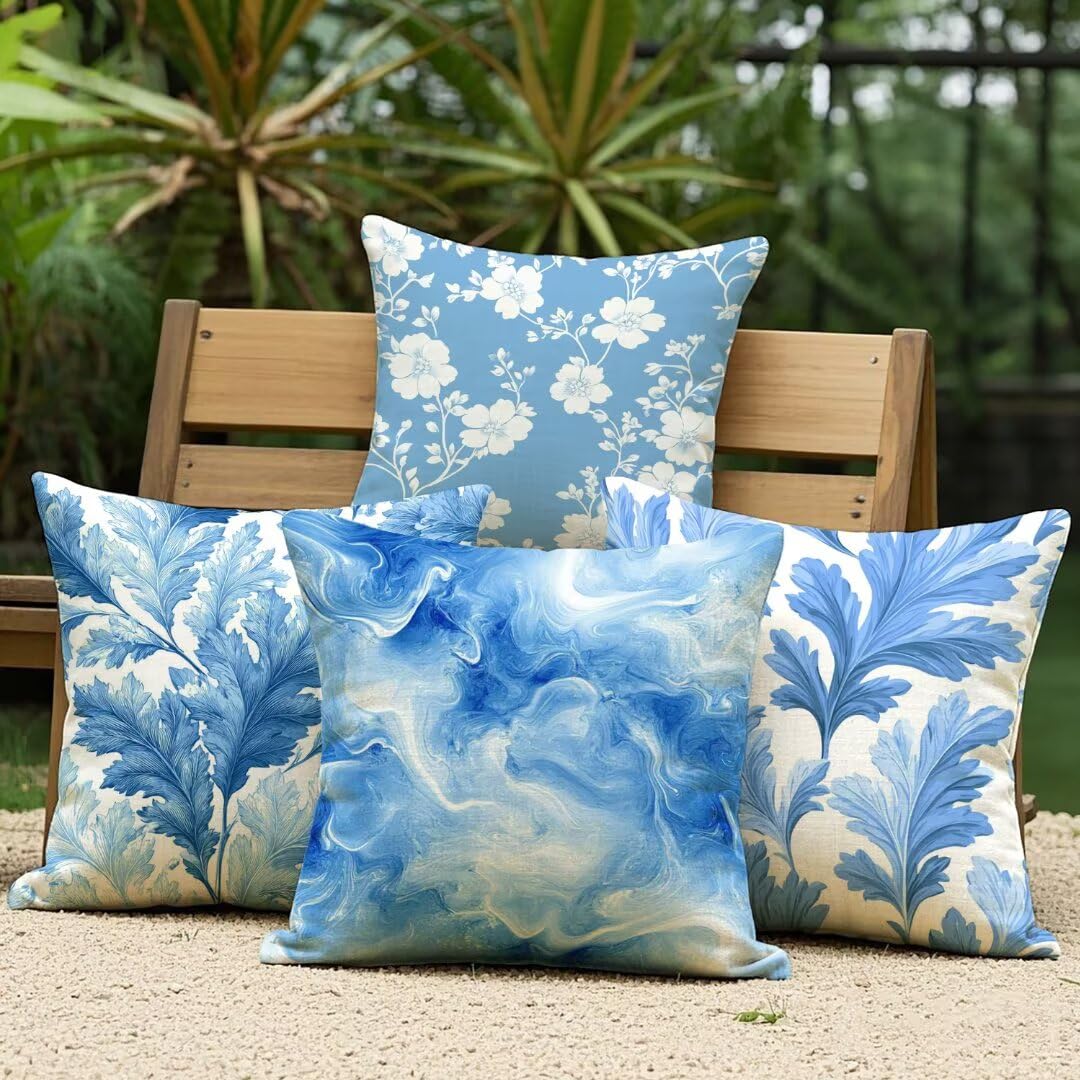 Housse de coussin pour canapé salon lot de 4 déco bleu et blanc