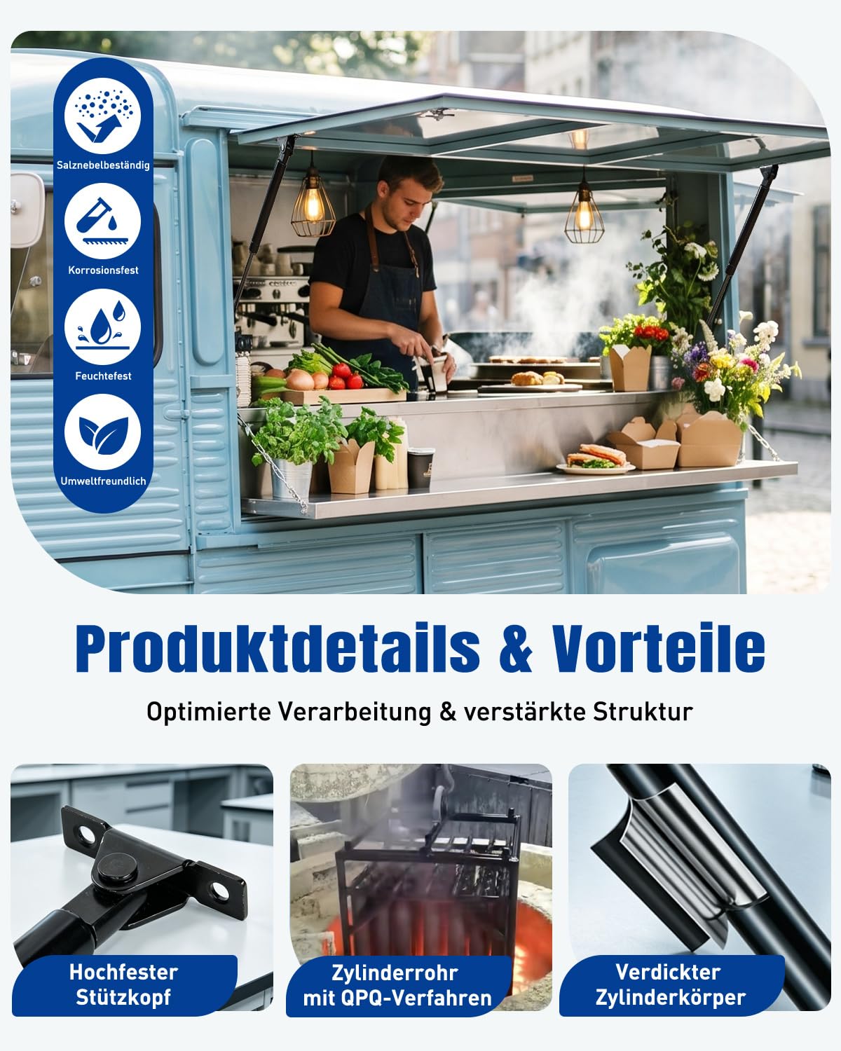 ARANA Pistolet gazowy 500 mm 600N | 2 szt. podnośnik hydrauliczny do food trucka, szafki kuchennej, bagażnika ogrodowego, kosza na śmieci i dużych obciążeń (500 mm, 600 N)