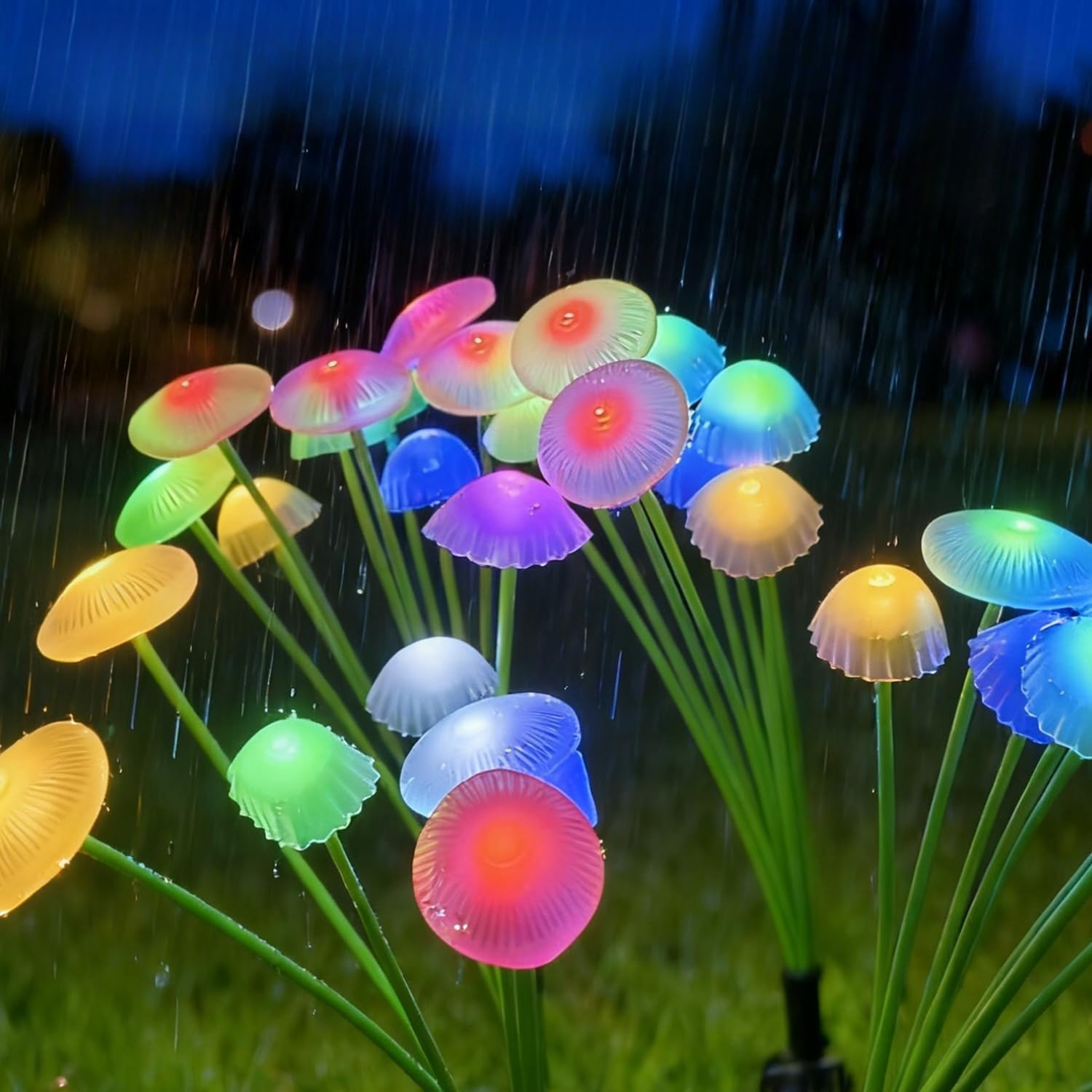 enjoydeal Solar Garden Lights, Colorful 6LED Solar Mushroom Lights, 2 Modes Waterproof Jellyfish Swing Light 2Pack for Yard Lawn Patio Garden Landscape Walkway Decor (Colorful)