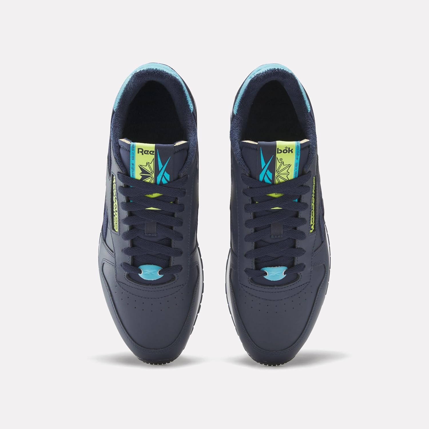 Reebok Unisex Classic Leather Sneaker, Vector Navy/Acid Yellow/Bold Cyan, Men Size's 7/ Women's Size 8.5 - Image 5