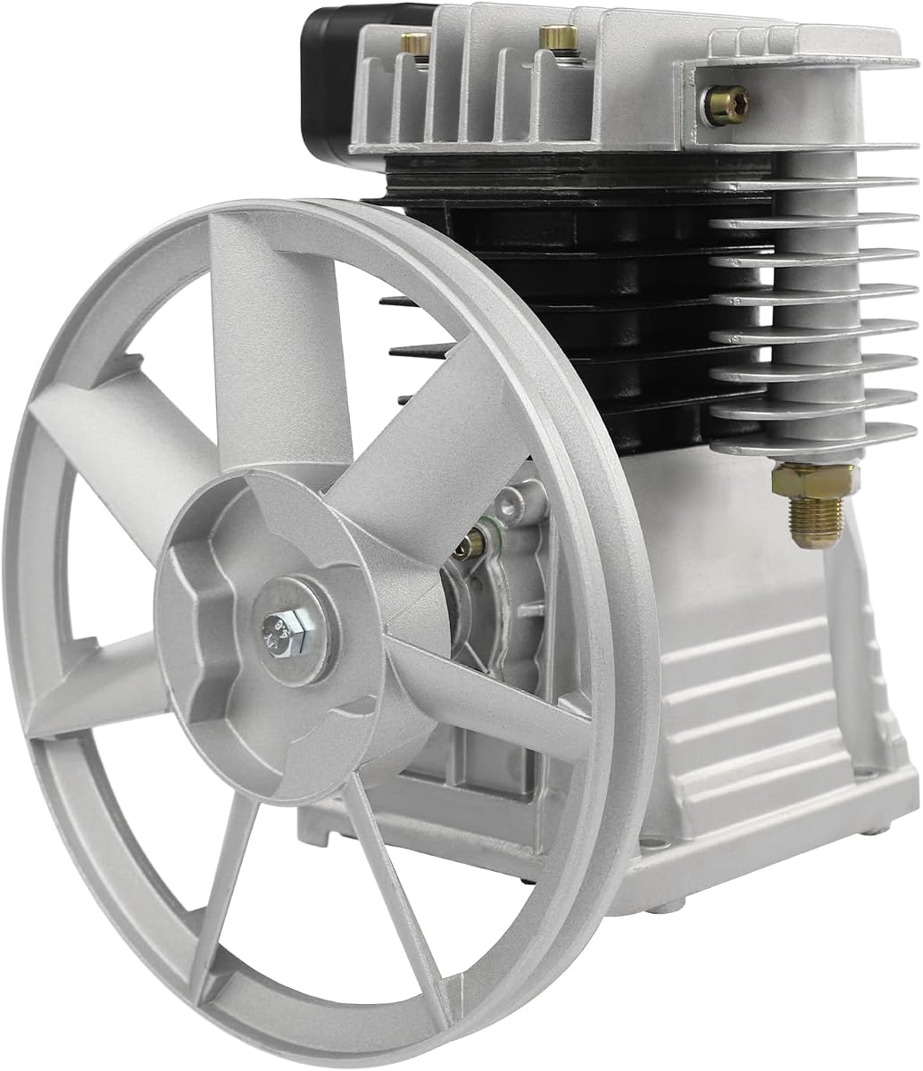 Reemplazo del cabezal de la bomba del compresor de aire industrial de 2HP, 7.06CFM 145PSI Presión máxima de una etapa de doble cilindro estilo pistón bomba de compresor de aire de aluminio lubricada con aceite con silenciador de filtro de aire