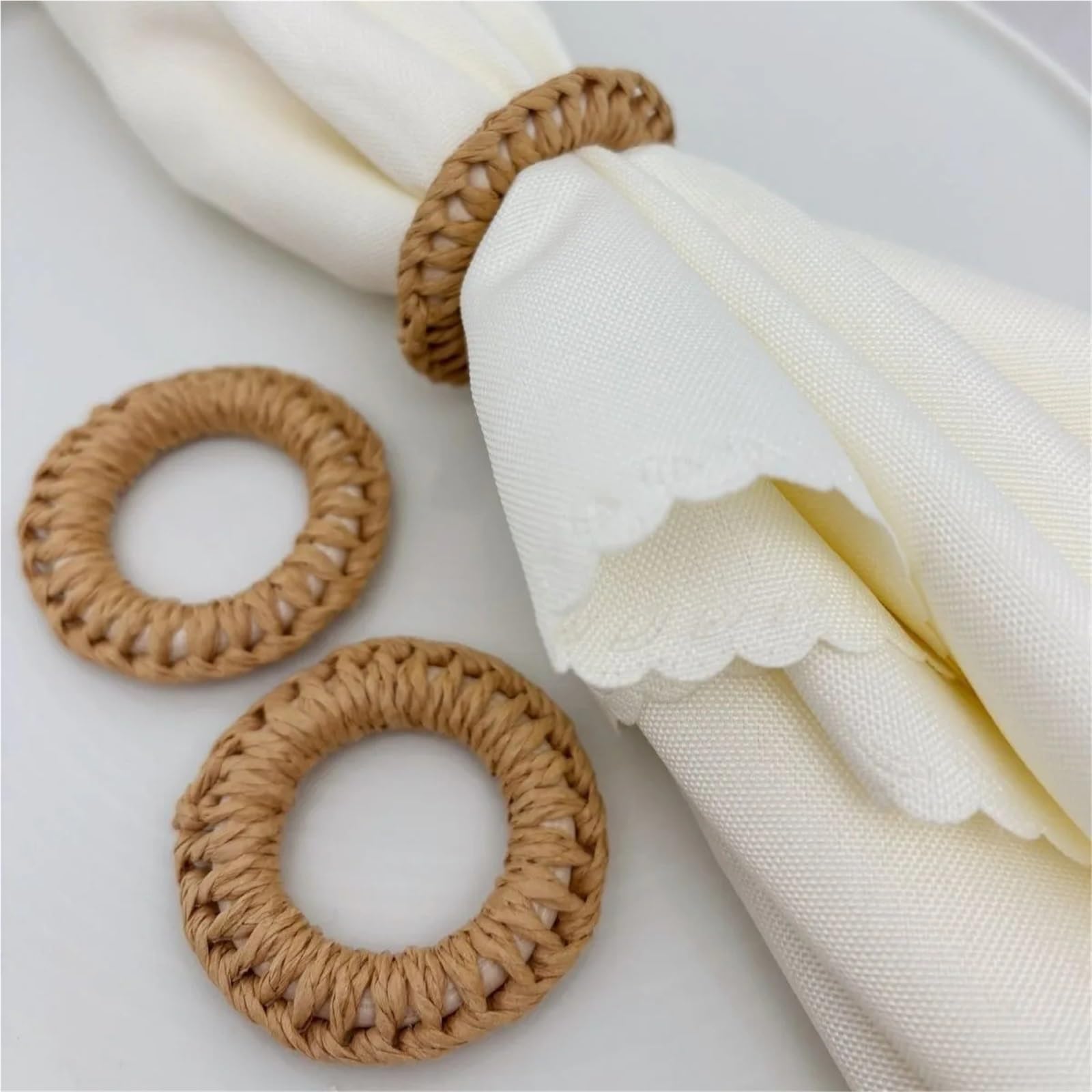 Portatovaglioli, 12 pezzi, in rattan intrecciato a mano, stile bohémien, decorativi, per casa, feste, matrimoni e ristoranti (B-12 pezzi)