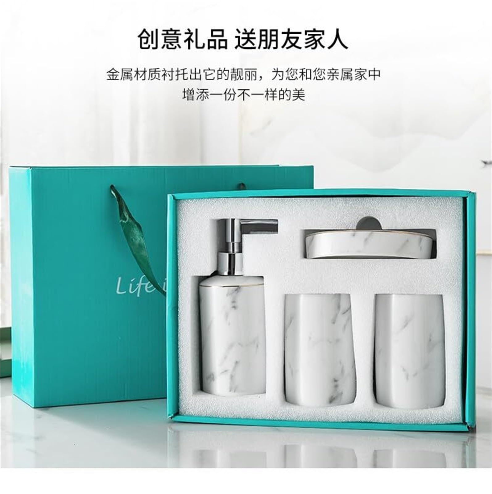 Juego de Accesorios para el baño Juego de 4 Piezas dispensador jabón cerámica, Vaso for Cepillo Dientes y Accesorios baño Decoración Antigua(Ash White)
