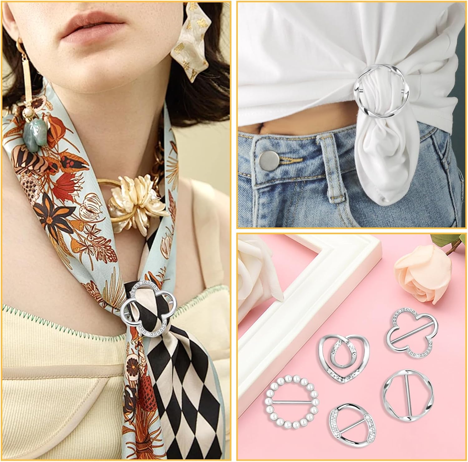 5pcs Scarf Ring, Shirt Clips for Women Clothing, 5 Different Sized Shirt Clips for Women Fashion Round Shirt Clip Clothing Accessories - Image 5