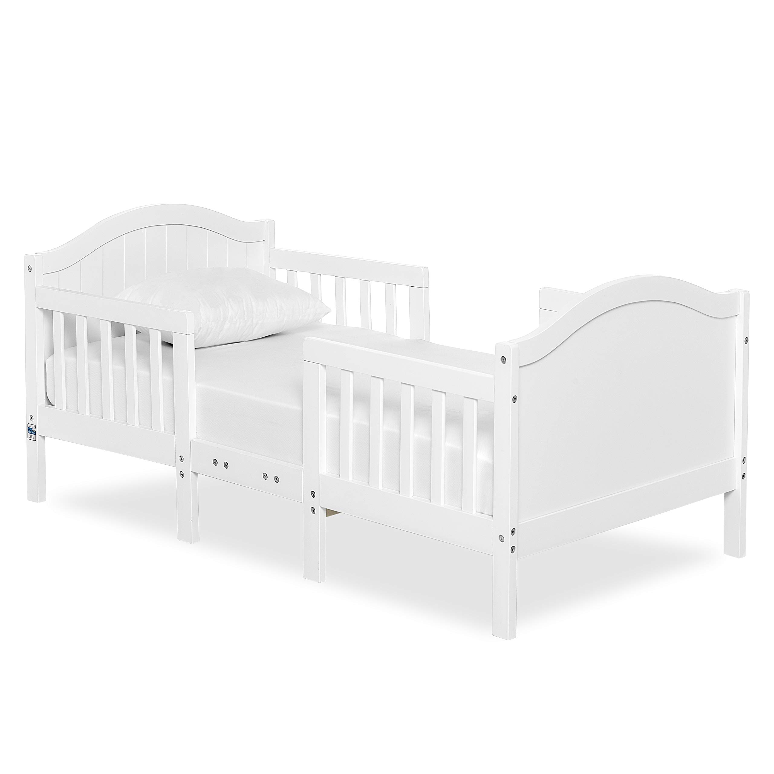 Dream On Me Portland 3-in-1 Convertible Toddler Bed with Guard Rails in White, Baby Safety Alliance & Greenguard Gold Certified, Transforms into 2