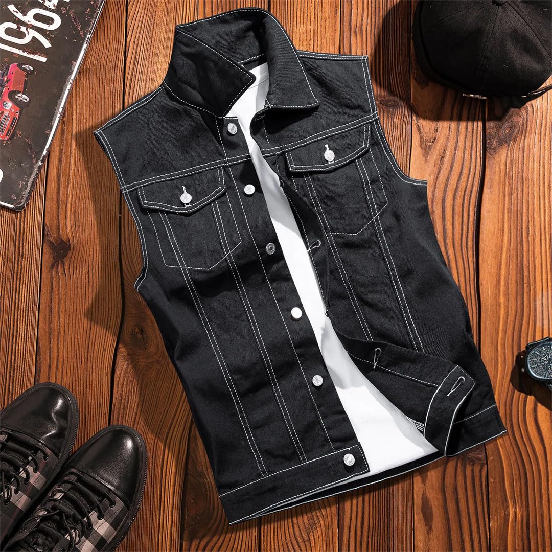 Uomo Strappato Senza Maniche Jeans Giacche Uomo Tasche Gilet Denim Gilet Cowboy Maschio Canotta