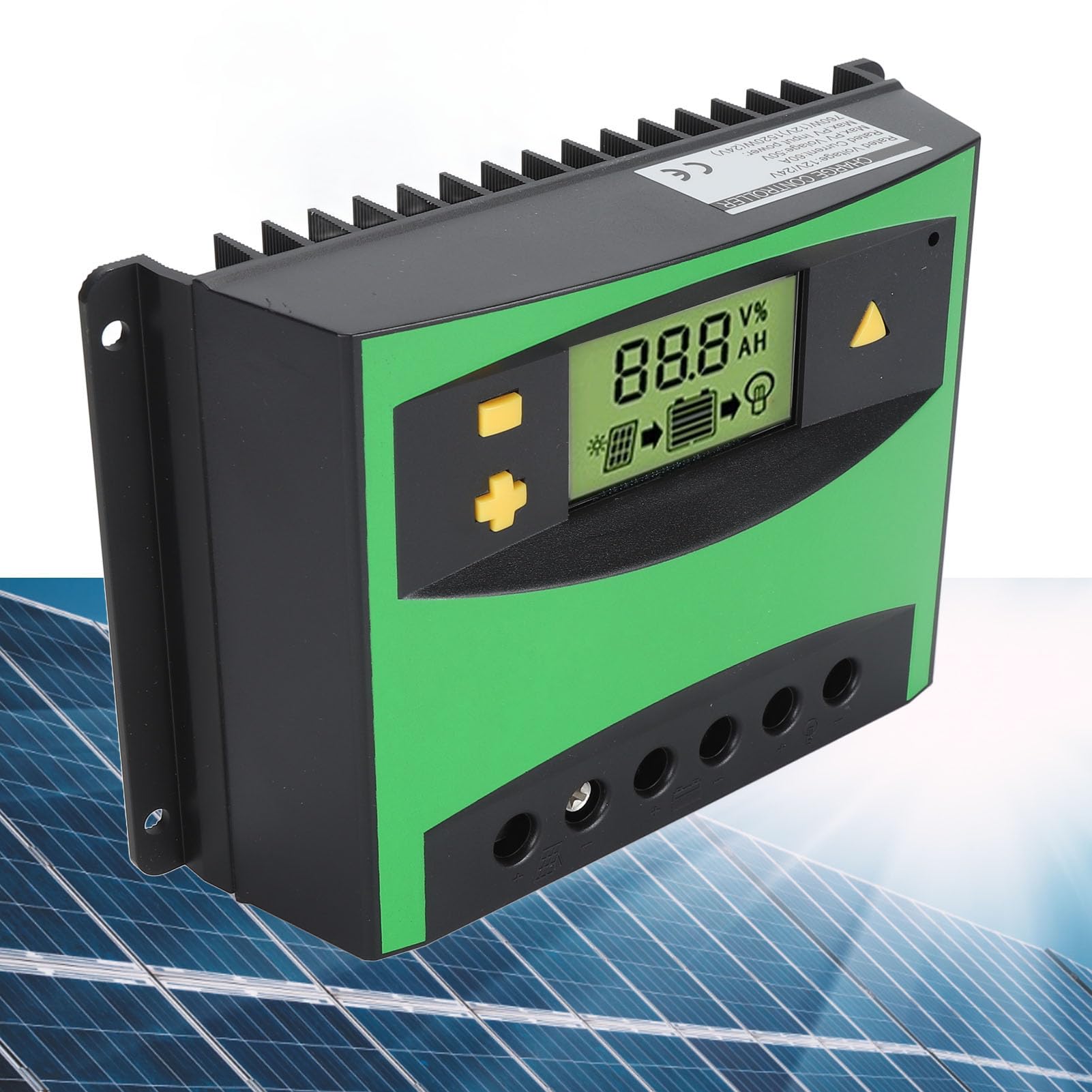 Regulador de Batería Automático, DM6024 60A 12V 24V Controlador de Panel Solar PWM para Vigilancia Inteligente de Carreteras