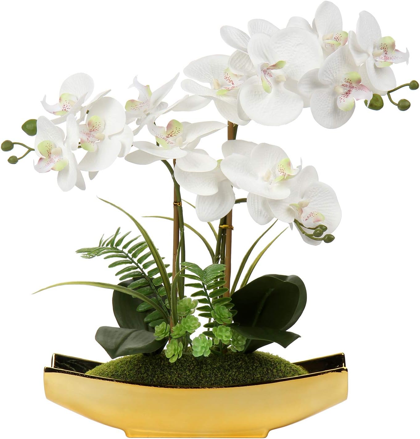 Briful Orchids Artificial Flowers 15" White Phalaenopsis Orchid with Pots Real Touch Faux Orchid Plant for Home Office Bathroom Living Room Party Decoration