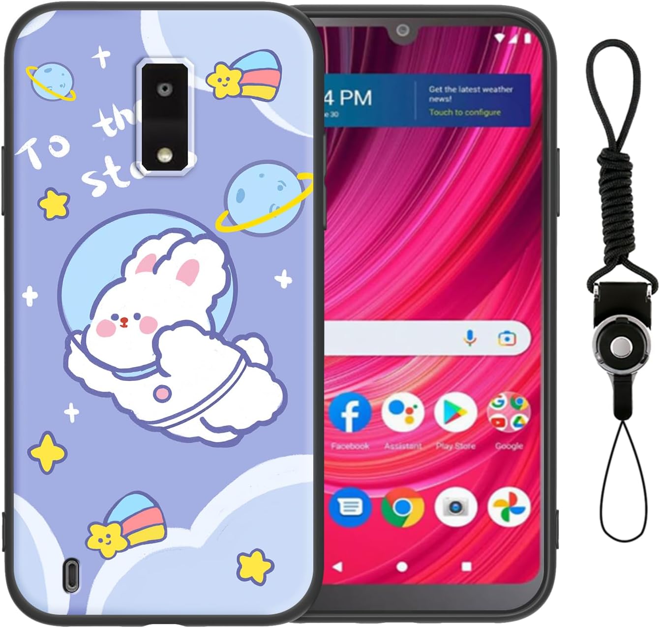 Case for Blu View 4 / B135DL with Lanyard Strap Anime Cute Design Soft Silicone Animation Cartoon Kawaii Cool Girls Women Phone Cover for Blu View 2 2023- Cute Rabbit
