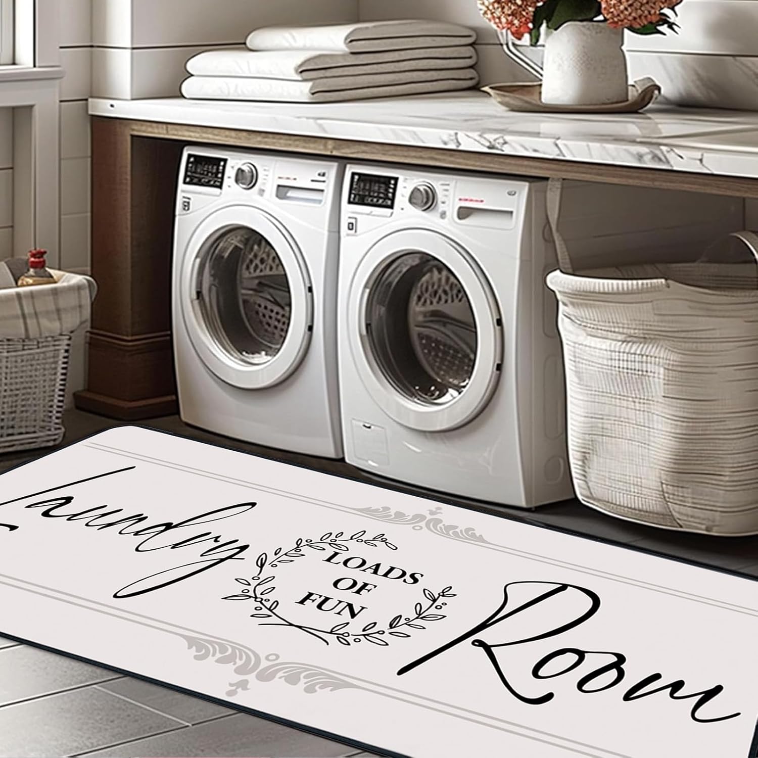 laundry room rug runner non slip farmhouse mats organization and washable floor long rugs for laundry room accessories mudroom kitchen bathroom area rugs decor, 2' x 6' grey 2' x 6' (rectangular) grey