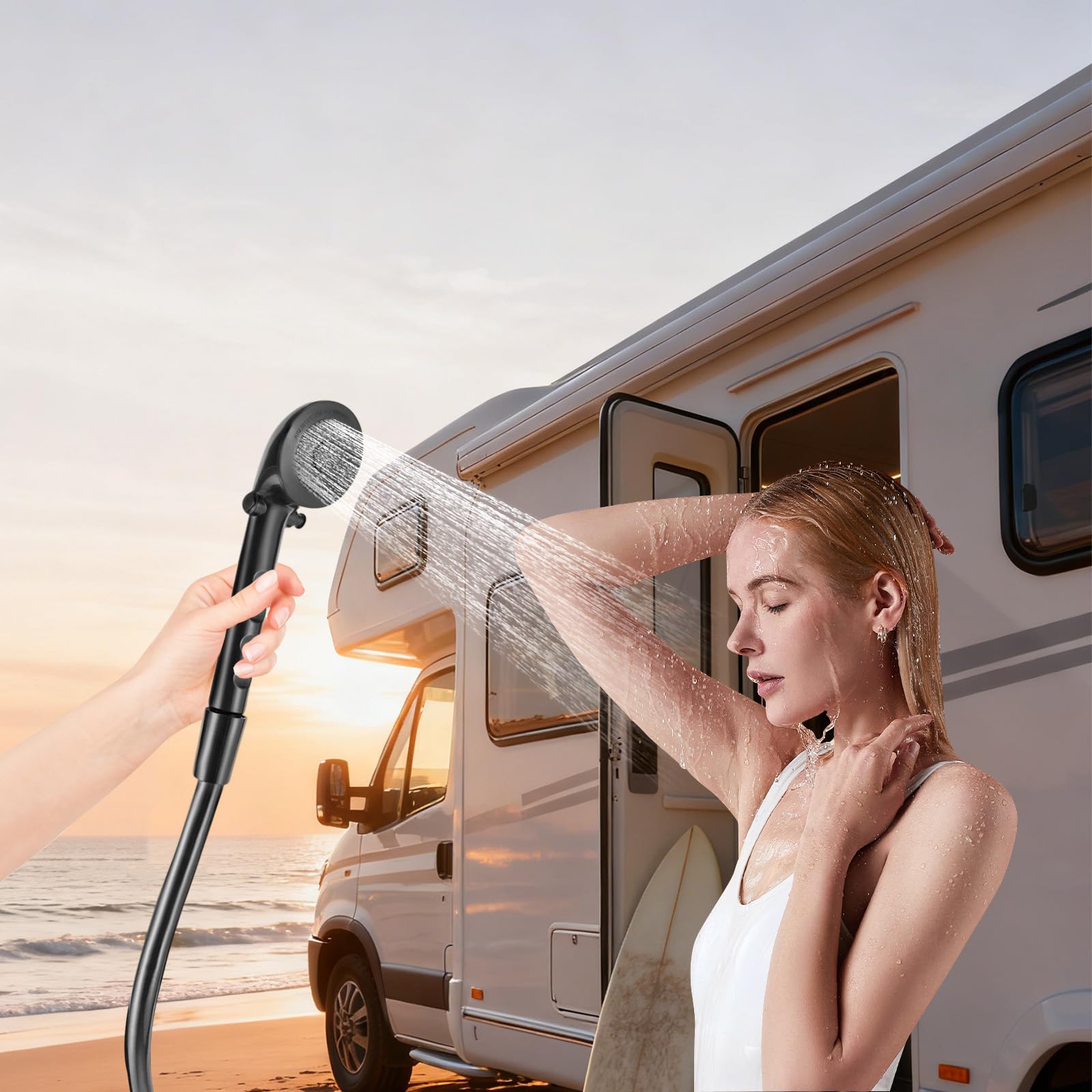 Schwarze Outdoor Duschbox Set Für Wohnmobile & Camper, Mobile Außendusche Mit Verschluss-Wasserhahn, Flexibler Schlauch & Handbrause Für Camping, Reisemobil Und Gartengebrauch