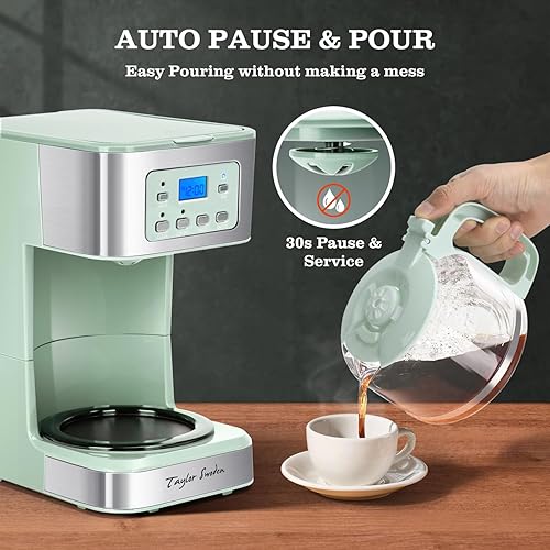 Miniatura 5 de Taylor Swoden Cafetera programable de 12 tazas, cafetera de goteo regular y fuerte para el hogar y la oficina, jarra de vidrio, pausa y servicio,