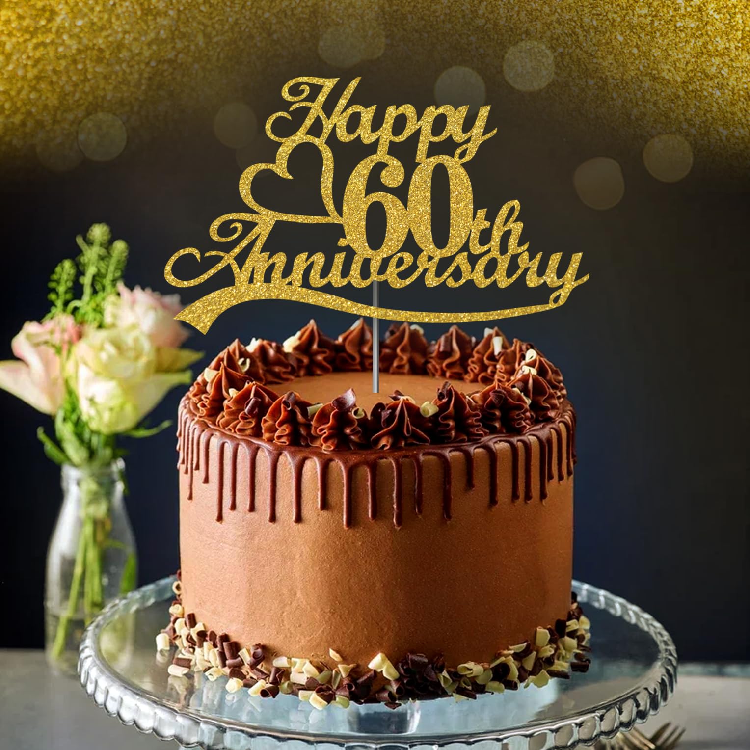 Gyufise 24 Decorazioni Glitterate Per Cupcake – Topper Oro Per Torte Di Anniversario, Feste E Matrimoni