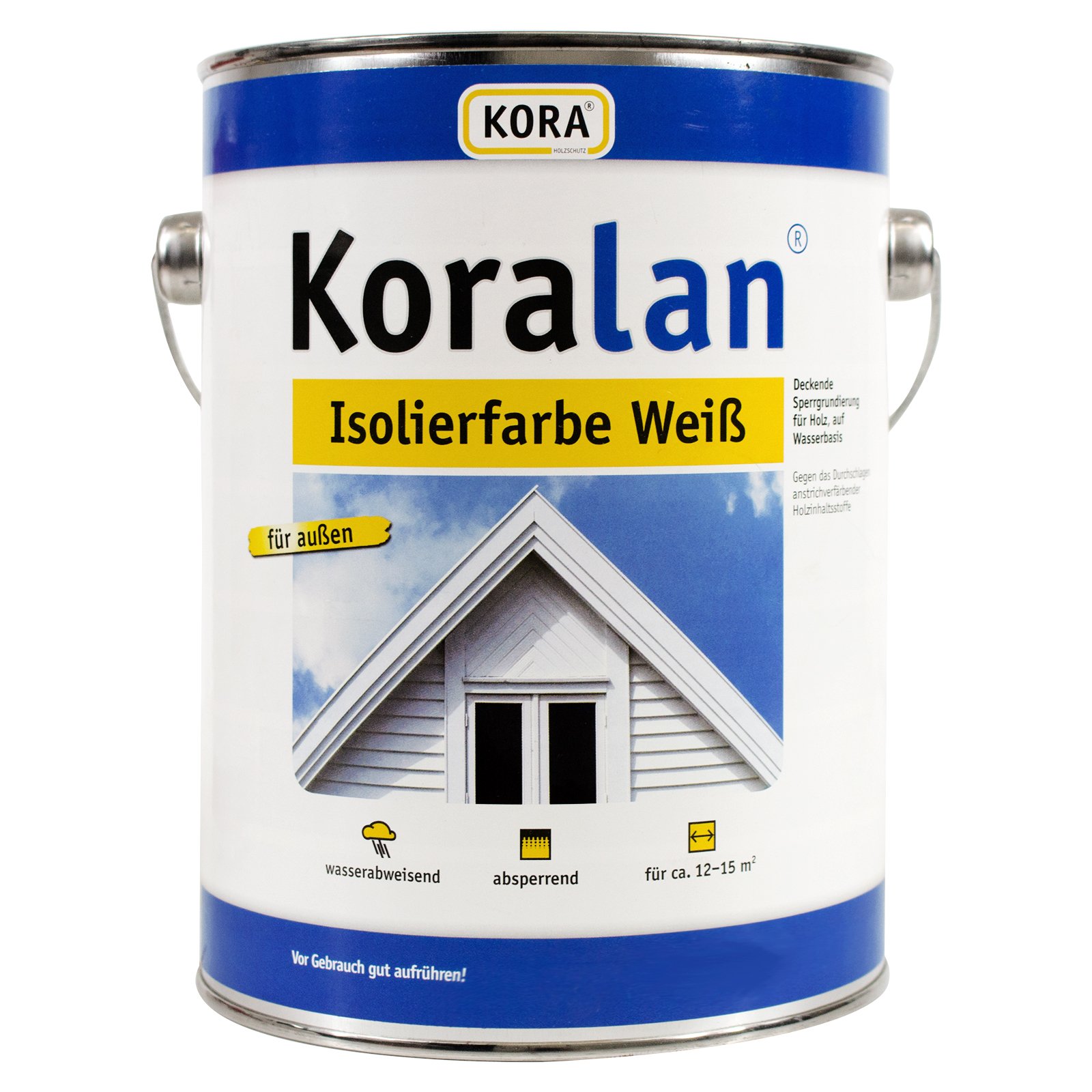 Koralan KORA Isolierfarbe Weiß 2,5 Liter - Deckende Sperrgrundierung für Holz außen & innen – wetterfest, elastisch & Wasserabweisend – ideal für Dachuntersicht, Zaun & Fachwerk
