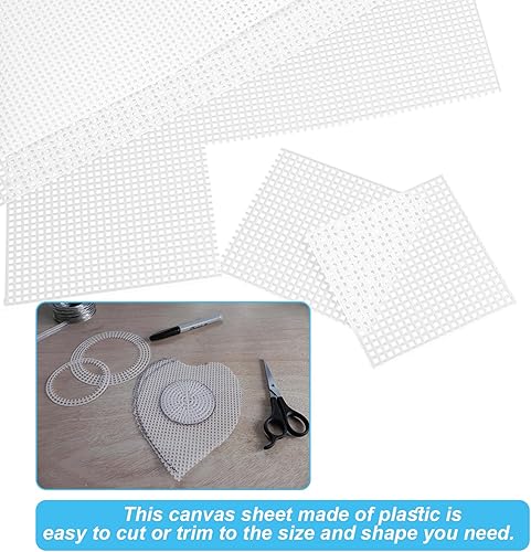 Miniatura 4 de 5 hojas de lona de malla de plástico de 13 x 10.2 pulgadas, 7 lienzos de plástico transparente para bordar, manualidades, hilo acrílico,