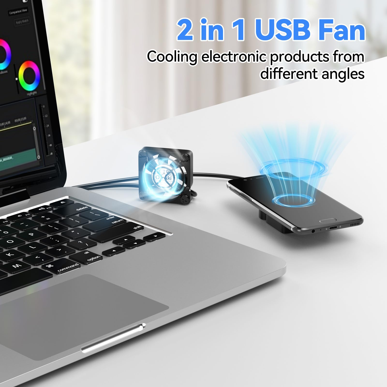 OTraki Nero Mini Ventilatore 40 x 40 x 10mm Doppio USB Ventola Portatile Compatto con 3 Velocità Regolabili per PS5 PC Laptop