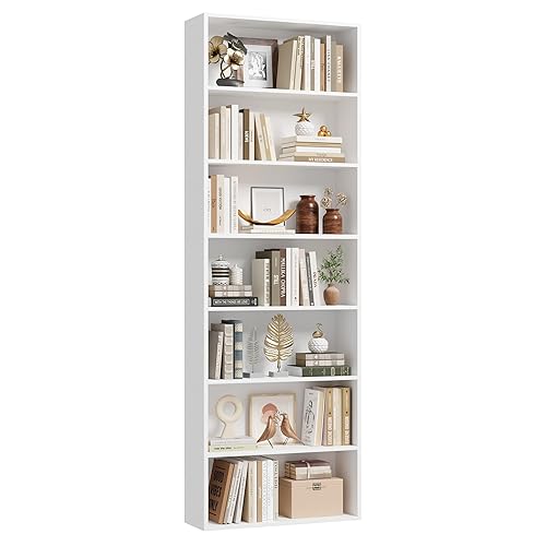FACBOTALL 82" Tall Bookshelf, 7-Tier Open Shelves Bookcase, Freestanding Display Storage Shelves, Tall Bookcase Home Decor Furniture for Home Office, Living Room, Bedroom, White - White
