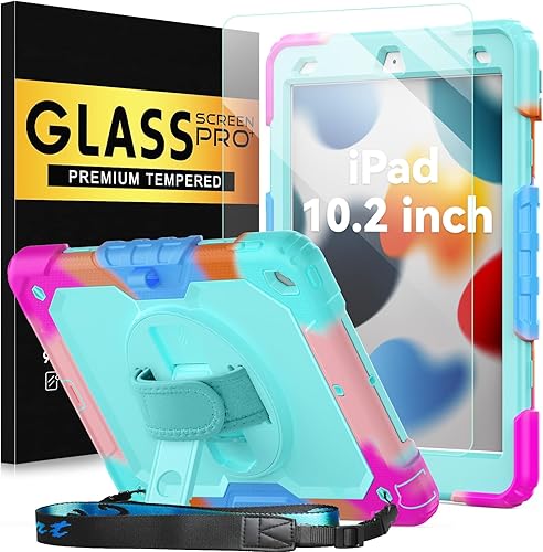 BLOSOMEET Funda para iPad de 9 generación de 10.2 pulgadas 20212020 para niños con protector de pantalla de vidrio templado  Funda para iPad de 87