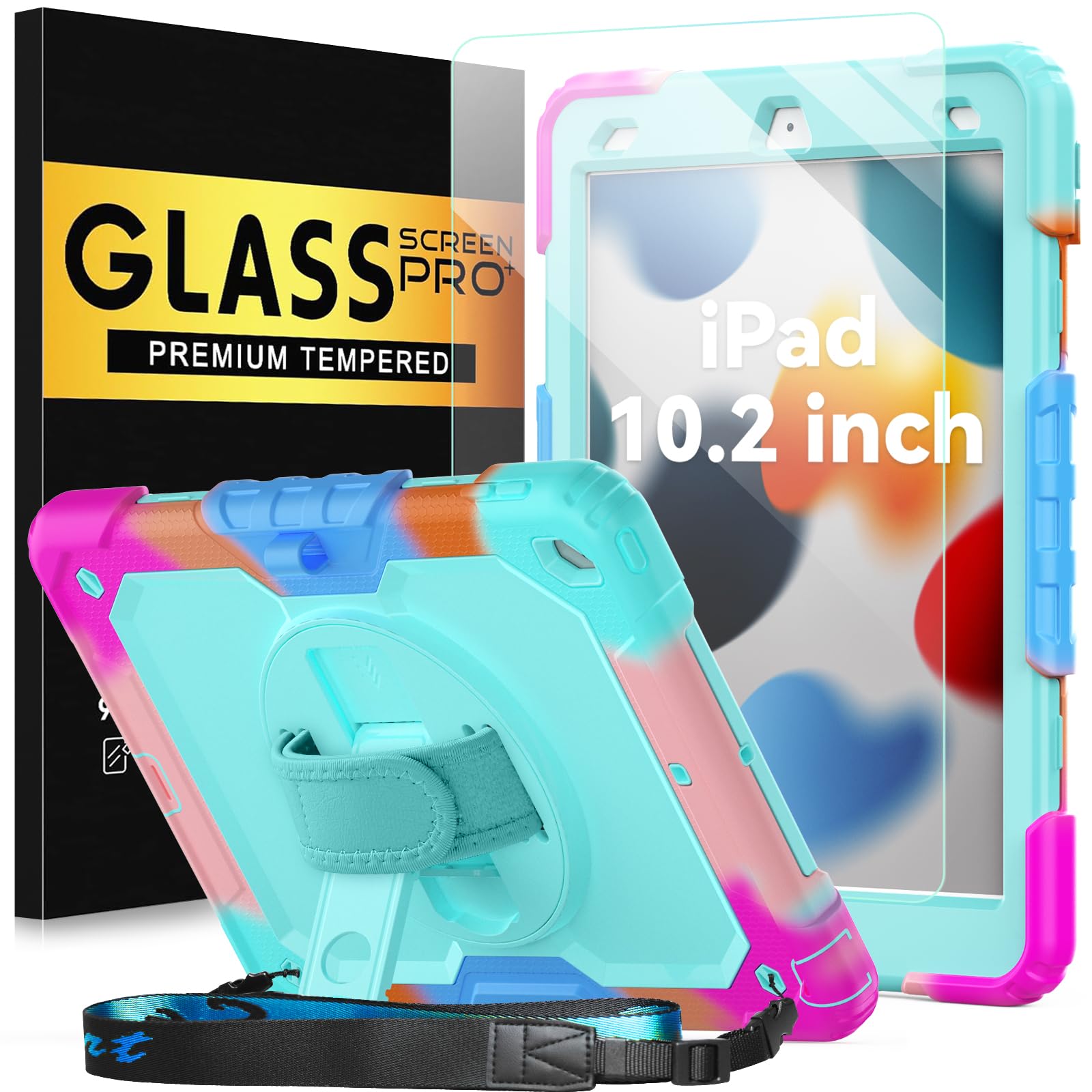 BLOSOMEET Case for iPad 9th/8th/7th Generation 2021/2020/2019 10.2 Inch with Tempered Glass Screen Protector & Pencil Holder,Protective Kids iPad 10.2 Case Cover w/Stand Hand Shoulder Strap,Black — Amazon image 24