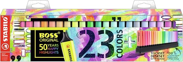 Highlighter - STABILO BOSS ORIGINAL - Desk Set of 23 - 9 Fluorescent Colours + 14 Pastel Colours