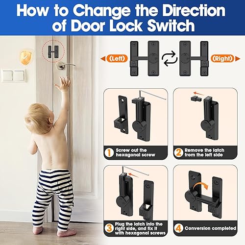 Miniatura 6 de Cerradura de puerta corrediza de granero, hardware de 90180 grados, cierre de puerta abatible para puerta de granero, jardín, gabinete, baño,