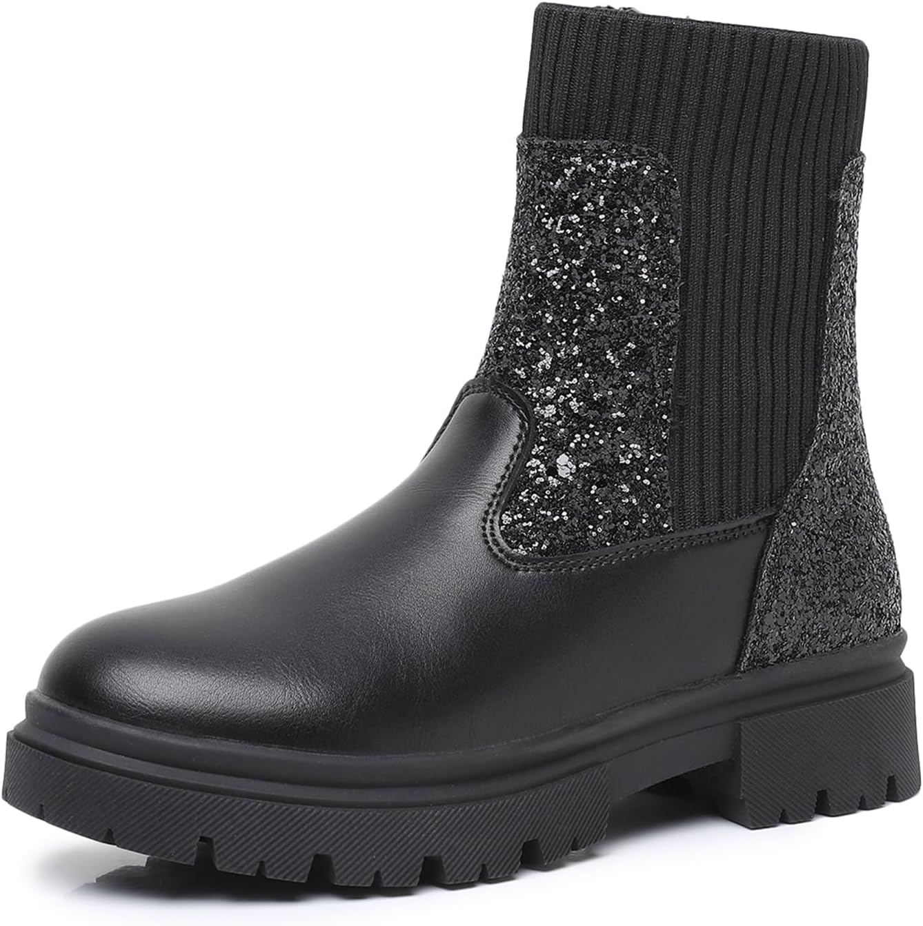 Ahannie Girls Combat Boots, Kids Black Boots with Side Zipper