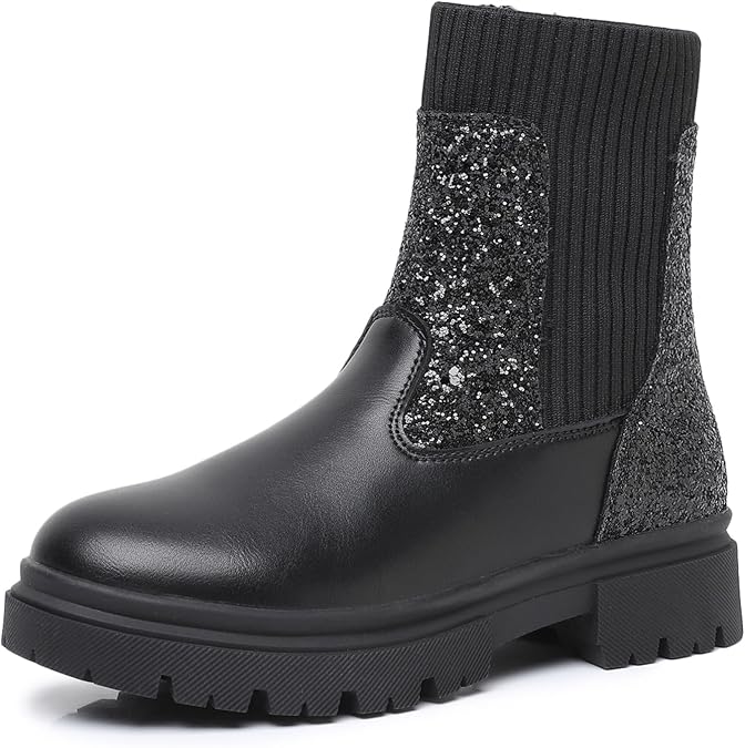 Ahannie Girls Combat Boots with Side Zipper Kids Black Ankle Booties Fashion Shoes(Little Kid/Big Kid)