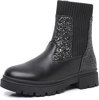 Ahannie Girls Combat Boots Kids Black Boots with Side Zipper | Easy On/Off, Cushioned Comfort, Lace-Up for Fit, Cute Star Detail
