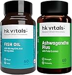 HealthKart hk vitals Fish Oil Capsules For Men And Women (1000 mg Omega 3 with 180 mg EPA & 120 mg DHA), 60 Omega 3 Fish Oil Capsules with Ashwagandha Extract 500 mg, 60 Ashwagandha Capsules