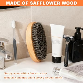 Boar Bristle Beard Brush for Men, Premium Wooden Handle Beard Grooming Brush Natural Boar Bristles Beard Brush and Comb Alternative for Daily Beard Care & Styling Mens Hair Brush