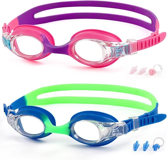 Kids Swimming Goggles, 2 Pack Swimming Goggles for Kids Age 3-14, Kids Goggles for Boys Girls, Childrens Teens Swim Goggle, Anti-Fog, Waterproof, No Leaking