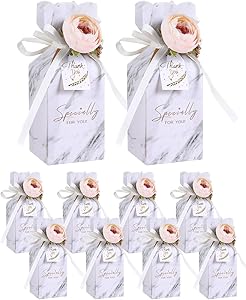 10 قطع من صناديق هدايا الزهور مع شرائط من ازوني، صناديق حلوى ثلاثية الابعاد على شكل بتلة، لحفلات الزفاف وحفلات ما قبل ال