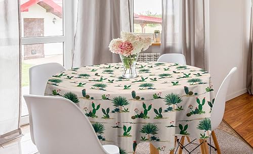 Ambesonne Mantel redondo para suculentas, diseño de árboles exóticos de cactus en el postre, estampado de plantas tropicales, mantel circular para