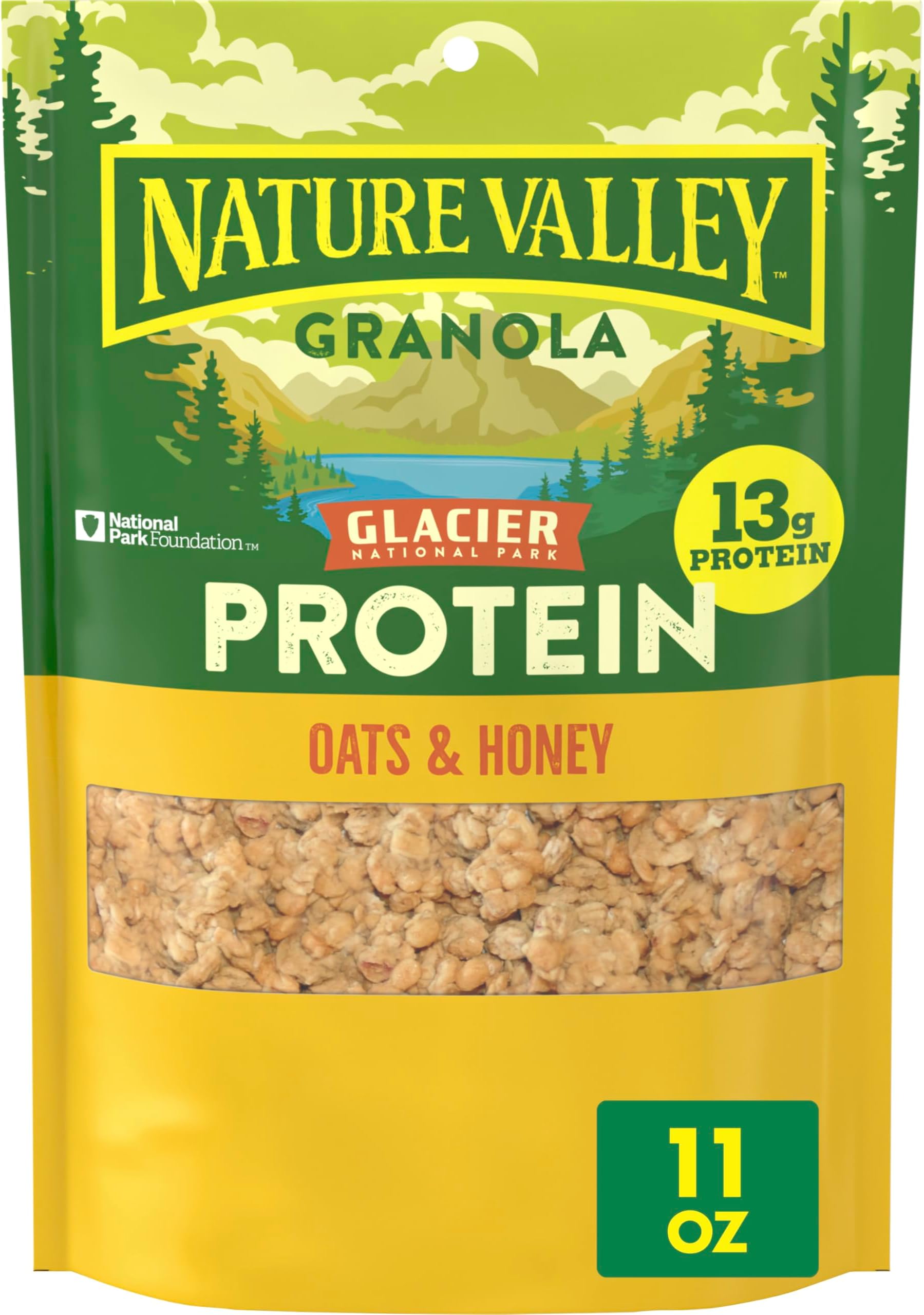 Nature Valley Protein Granola, Oats and Honey Granola, Resealable Snack Pouch, 11 oz