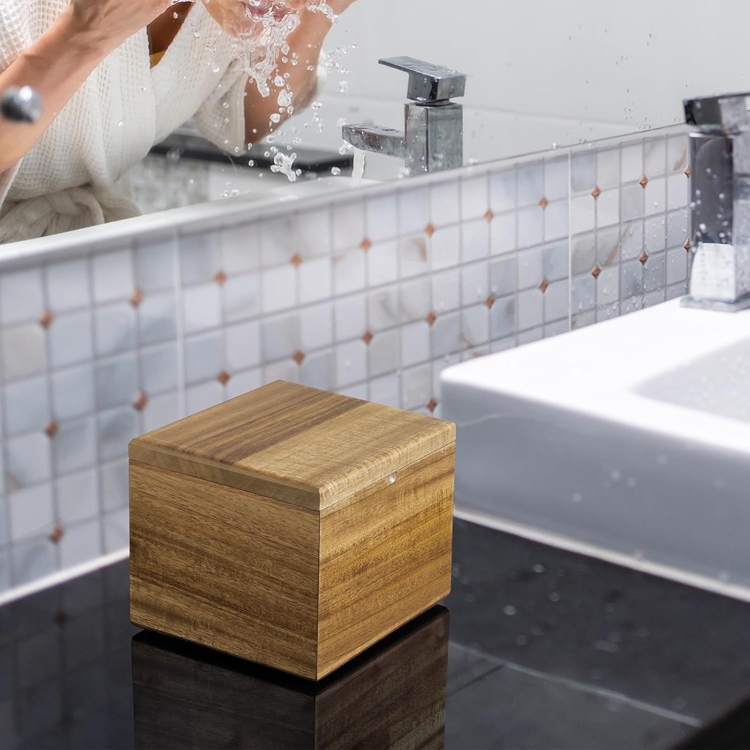 Disposable Face Towel Holder, Acacia Wood Box Compatible with Clean Towels XL(NOT Included), Wooden Container for Cleansing Facial Dry Wipes, Face Towelettes Bathroom Counter Storage