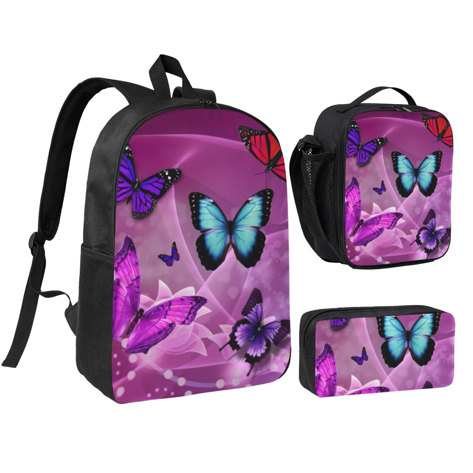 Mochila escolar de mariposas moradas EdWal juego ligero de 3 piezas antidesorden 8