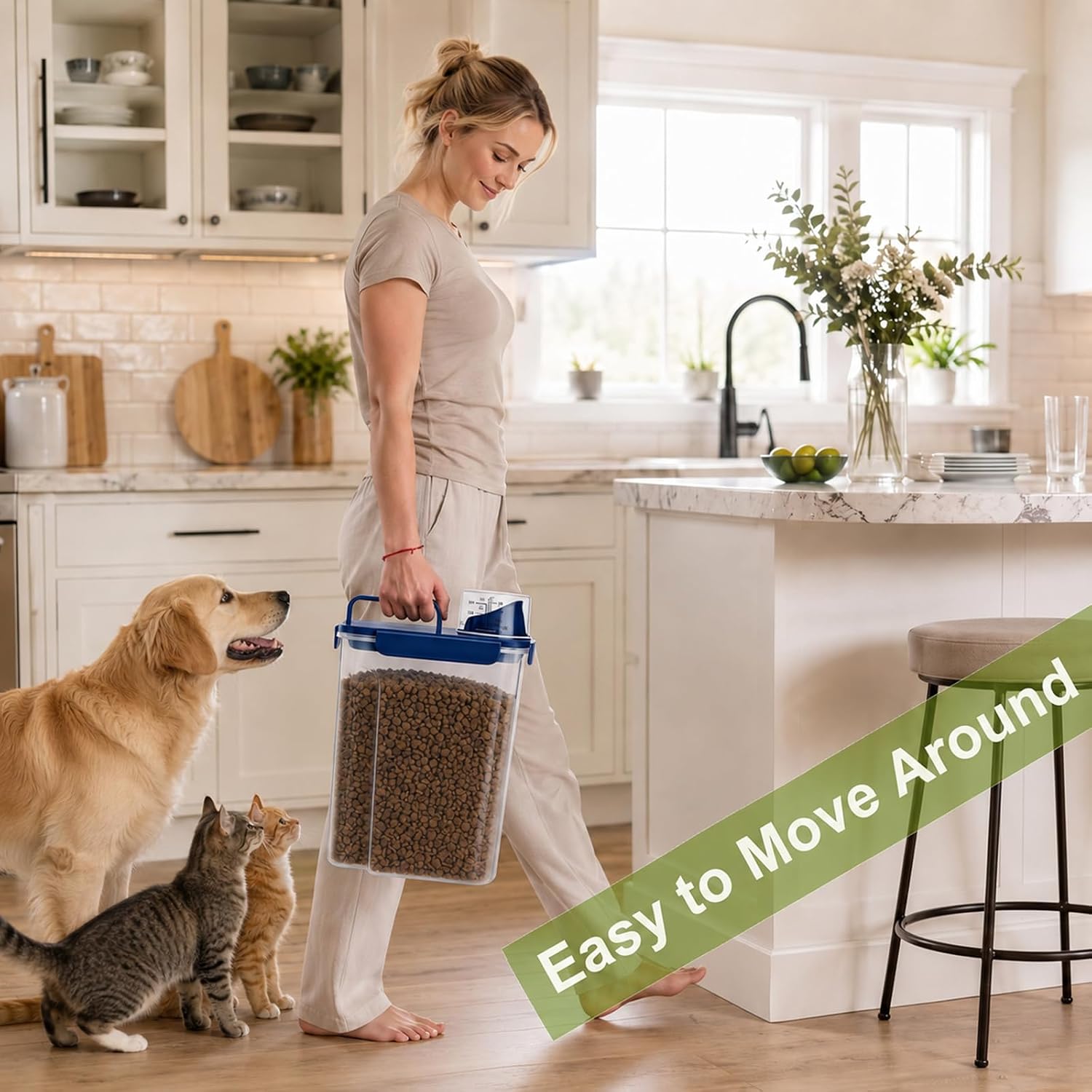 Slim Airtight Cat Dog Food Storage Container, 5 Lbs Pet Food Bird Seed Bin | Dry Food Container Dispenser for Rice, Flour, Cereal, Grain, Portable Cat Food Container with Wide-Pour Spout, Detachable Lid